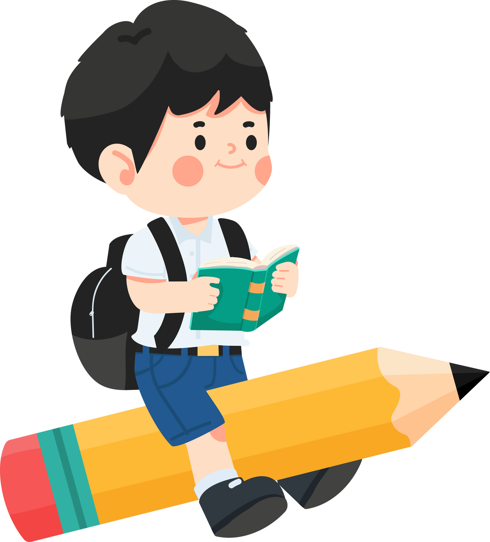 Kid Happy student flying on Pencil